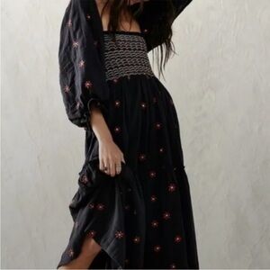 NWOT Free People Dahlia Embroidered Smocked Floral Midi Dress
